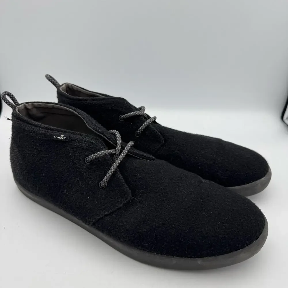 Sanuk Walla Chukka Men's 12 Black Felt Textile Lace Up Sidewalk Surfer Shoes